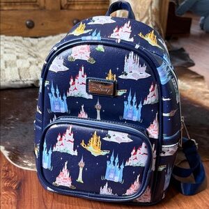 Loungefly Disney Castle Print Backpack - Navy and Multicolor